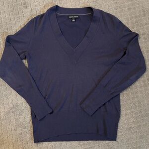 Banana Republic Silk Cotton Cashmere Navy V-Neck Sweater